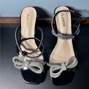 Bows Black and Silver Strappy Heels